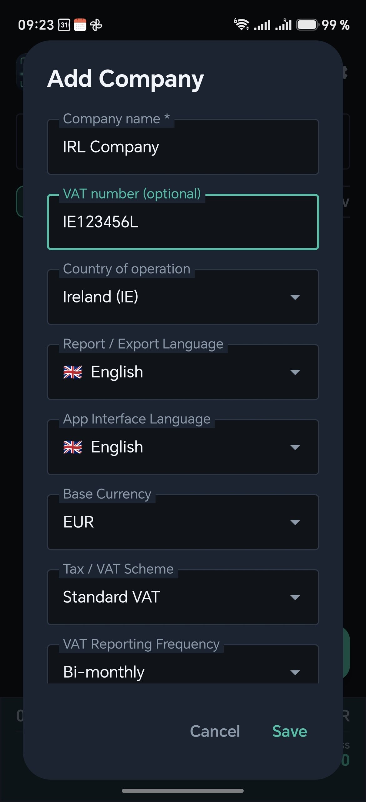 Invoice Scanner — Add Company screen
